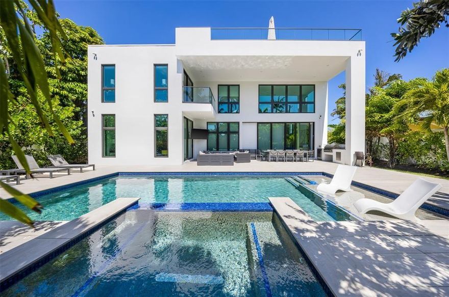 Villa Blanco, a new construction five-bedroom sanctuary of sophistication, lies just steps from Fort Lauderdale Beach and the famed inlet where cruise ships and yachts sail into the horizon. This villa is walking distance to the Beach, Pier 66, FTL Convention Center & Las Olas.  Blending sleek indoor–outdoor living with a rooftop terrace of sweeping vistas, private office, elevator, chef’s kitchen, heated pool, spa, and indulgent en suites, it is designed for those who savor elegance. Dine alfresco, wander to the shore, and witness the grand nautical parade from your private rooftop haven.