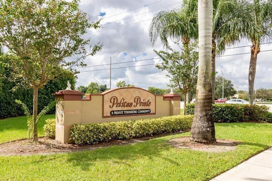 Amazing and impeccable Townhouse located in the prime community of Pelican Pointe in Pembroke Pines. Unit with laminated floor , washer and dryer inside, walk in closet, open patio with extra storage and garden view.
Hurricane panels, two large space parking in front of the unit door. Guest parking ,24 hour gated security. The Community amenities are pool and main clubhouse, tennis court and gym. Best location close to Pembroke Mall, shops of Pembroke Gardens and Memorial Hospital.