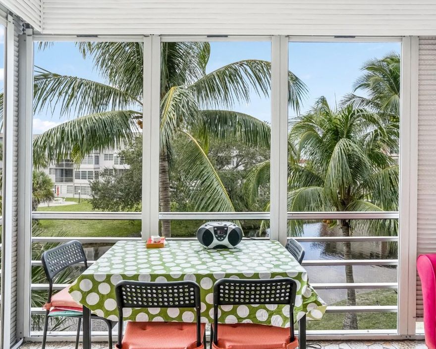 Charming 2 bedroom 2 bathroom condo in 55+ Lauderdale Oaks. Enjoy a beautiful, tropical view from the enclosed balcony. Ceramic tile flooring throughout. and tons of natural light. Spacious bedrooms with walk-in closets, and a bright, airy feel in every room. Fully furnished for turnkey convenience. AC 2023, Water heater 2019, and roof replaced in 2021.  A serene, low-maintenance lifestyle in a friendly community—come see this lovely unit today and make it yours.