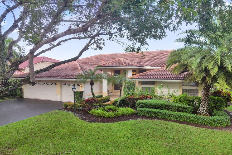 Spectacular waterfront one story 5 bedrooms, 3 baths and 3 car garage, pool home on cul-de-sac lot with very low HOA. Over $200K+ in updates, roof 2017,  high end remodel baths, pool resurfaced/new heater/pump/water feature, all appliances replaced, bedrooms new beautiful neutral floors, whole house water treatment and more. A very well-maintained home features volume ceilings throughout, light and bright large eat in kitchen opens to the family room, formal dining room and living room. The triple split bedroom plan, includes an inviting large primary bedroom with views of the pool area and water, 1 bedroom can be utilized as an office with a closet. The back patio area is screened it with a peaceful waterfall and large pool and overlooking the water for beautiful Florida sunsets.