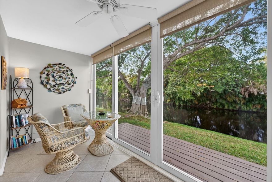 TURN-KEY Tranquil Canal Views and Sunset Skies. Immaculate First Floor Unit has 2 Primary Ensuite's. Beautifully Updated Kitchen and Bathrooms. Extra Clothing & Linen Closets. Shower with Sliding Glass Doors. Enjoy the View from the added Bonus Florida Room through the Full Wall of Hurricane Impact Sliding Glass Doors. The Views are Amazing and the Sunset skies are an added bonus.  Tile flooring throughout with carpet in the Guest room. Ceiling fans in all rooms. A/C 2018, HWH 2018. Community events include Bingo, Dinner parties, BBQ's and so much more where you get to meet and make new friends. Association requires 20% down & Sec Deposit equal to 6 months assoc. fees held for 18 months. All buyers must meet the required $40k income and 700+ CS Married couples use combined income. Please see attachments in the MLS Listing and use them when submitting an offer. Thank you.