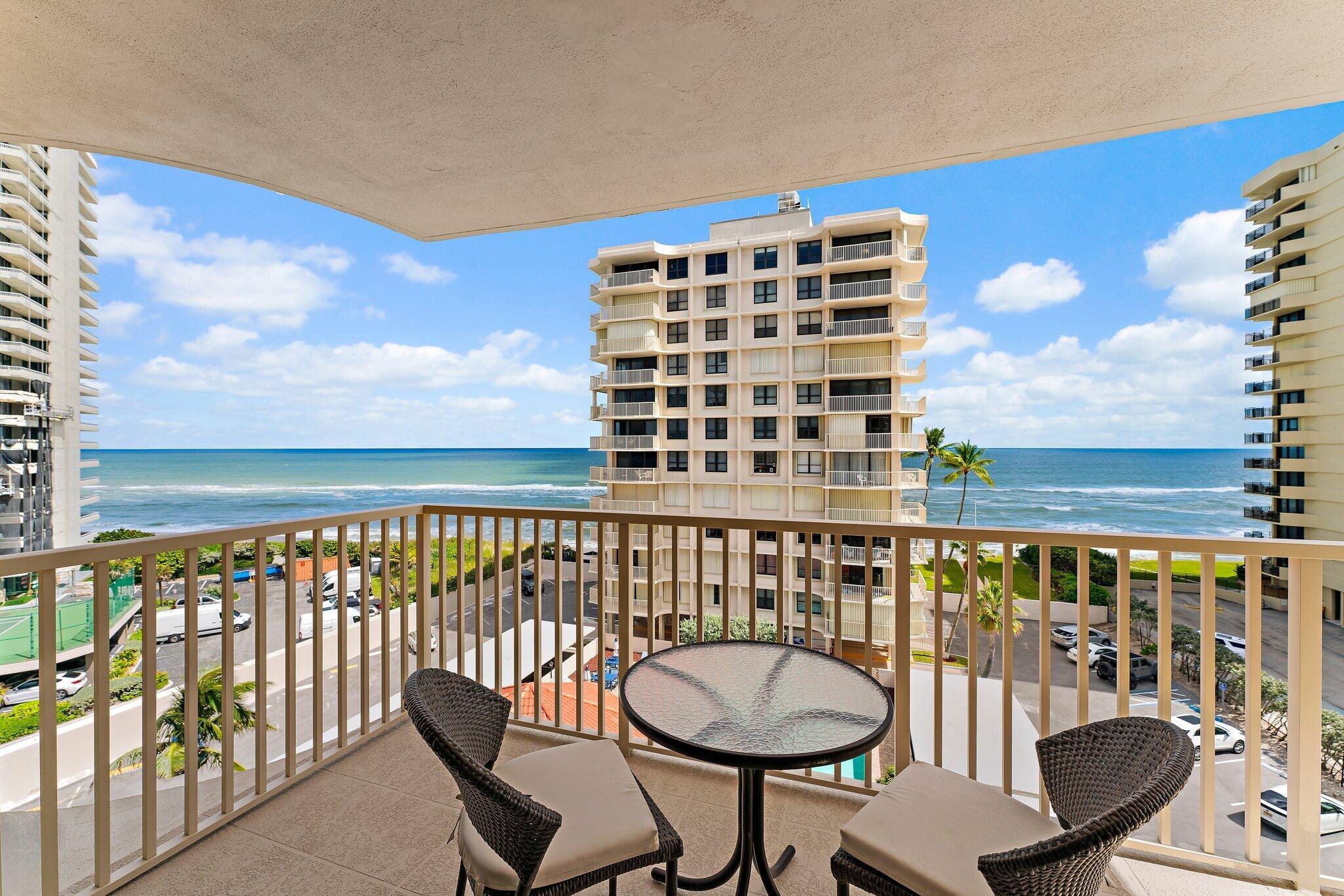 Beautifully renovated 2-bedroom, 2-bath corner condo on Singer Island offering stunning ocean and Intracoastal views. Enjoy both sunrise and sunset from your large wraparound balcony in this light-filled unit with an open layout, modern kitchen, updated baths, and impact glass throughout. Wake up to the sound of waves and unwind each evening with waterway views. This rare corner unit offers the best of coastal living in a well-maintained building with resort-style amenities. Priced to sell--don't miss this opportunity to own a move-in ready, view-filled retreat in one of South Florida's most sought-after beachfront locations.