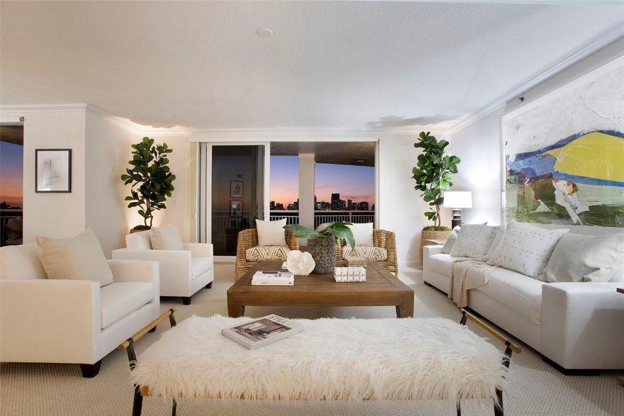 Reimagined full-floor Villas of Sunset Lakes Condominium (Level 6 of just 7 residences), sited on the waterway with sunrise to sunset views of the ocean/city and beyond. A gallery foyer opens to an expansive, light-filled floorplan with east and west balconies, living and dining rooms, family room, and kitchen with breakfast room. The primary suite boasts spa-like marble bath plus two closets. There are two additional bedrooms/baths to accommodate family or guests. Other amenities include a community resort pool, assigned boat dock for a 40± ft vessel, minutes to the Intracoastal Waterway, two garage bays and a large balcony storage unit. Prestigious Las Olas Blvd location minutes to the beach, Las Olas Village shopping and dining nearby. Shown by appointment only. DISCLAIMER: Information published or otherwise provided by the listing company and its representatives including but not limited to prices, measurements, square footages, lot sizes, calculations, statistics, and videos are deemed reliable but are not guaranteed and are subject to errors, omissions or changes without notice. All such information should be independently verified by any prospective purchaser or seller. Parties should perform their own due diligence to verify such information prior to a sale or listing. Listing company expressly disclaims any warranty or representation regarding such information. Prices published are either list price, sold price, and/or last asking price. The listing company participates in the Multiple Listing Service and IDX. The properties published as listed and sold are not necessarily exclusive to listing company and may be listed or have sold with other members of the Multiple Listing Service. Transactions where listing company represented both buyers and sellers are calculated as two sales. Cooperating brokers are advised that in the event of a Buyer default, no financial fee will be paid to a cooperating Broker on the Deposits retained by the Seller. No financial fee will be paid to any cooperating broker until title passes or upon actual commencement of a lease. Some affiliations may not be applicable to certain geographic areas. If your property is currently listed with another broker, please disregard any solicitation for services. Copyright 2024 by the listing company. All Rights Reserved.Buyer must provide proof of financial capability for a US bank before showing.