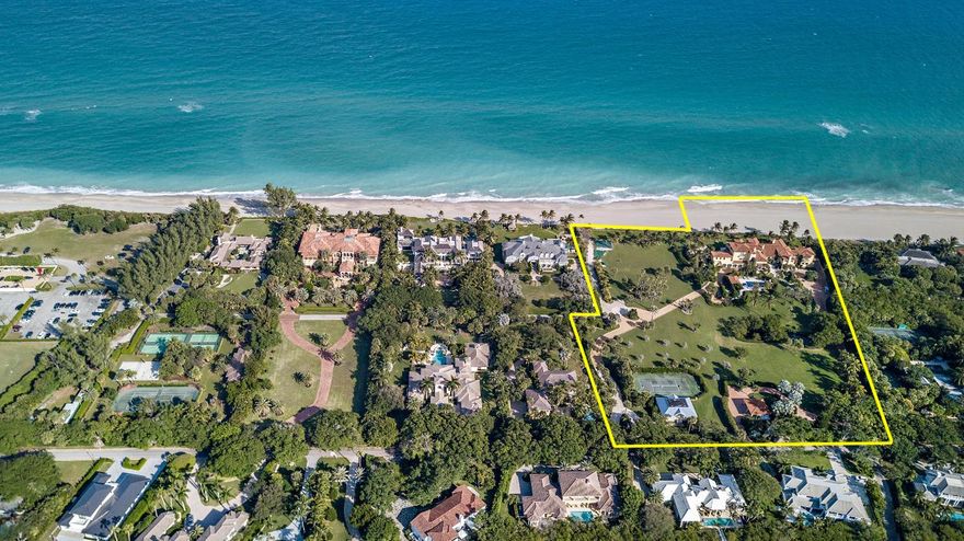 Once in a generation opportunity to own the third largest oceanfront compound in all of Palm Beach County.  An unmatched direct oceanfront compound with over 520 feet of ocean frontage in the ultra-exclusive neighborhood of Seminole Landing. If a buyer is looking for security, this is the place.  Seminole is a gated community with 24 hour security and a manned security gate.  The estate is gated itself as well.  This Tuscan estate has been masterfully created to capture panoramic ocean views. Large private pool terrace perfect for entertaining. Dedicated theater, expansive wine room, chef's kitchen, tennis court, and VIP guest suite. One of only a handful of properties in Florida where someone could land and take off in a helicopter from the estate.