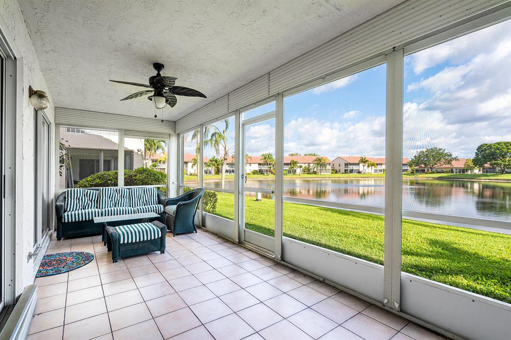 Immaculately maintained and beautifully updated large light, bright & open 2 bedroom/2 bathroom, first floor unit in 55+ community with den condo with a SPECTACULAR WATER view! This unit boasts beautiful granite counter tops, stainless steel appliances and a farmers sink. Parking space is directly in front of unit. Walking distance to the club house. Emerald Pointe is a very active 55+ community! Amenities include a clubhouse, a nicely equipped exercise room, pool, pickleball, tennis and spa, billiards room, card rooms, and library. Just minutes to downtown Atlantic Ave the beach and Delray Marketplace. East of Turnpike and west of 95. Offered furnished or unfurnished.