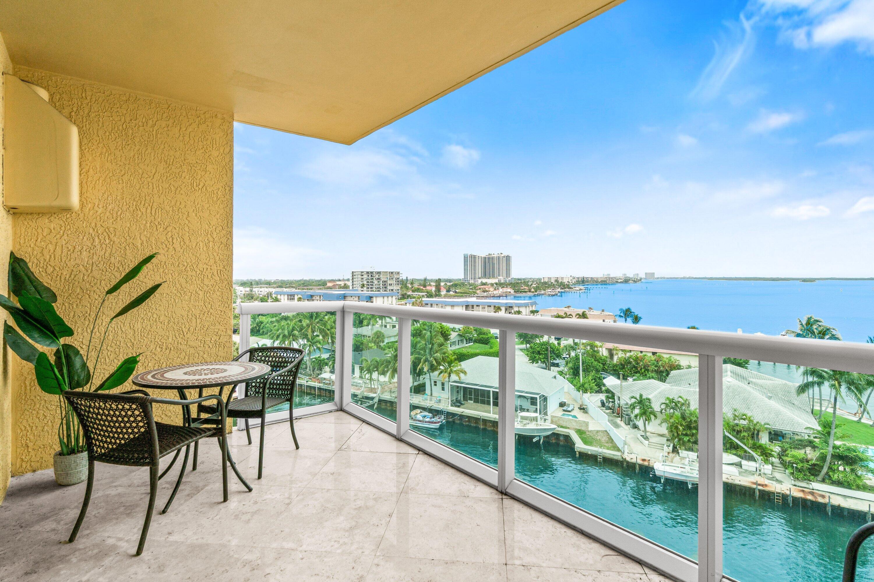 7th floor 3BR/3BA overlooking the Intracoastal, impact glass, semi-private elevator access. Open concept, neutral colors, split floor plan w/diagonal marble tile floors in living areas, crown molding. Stainless steel appliances in the open kitchen, granite counters, plenty of storage. Spacious owners suite w/his & her walk-in closets. Primary bath w/double vanity, jetted bath & water closet. Assigned garage parking & climate-controlled storage unit. 24/7 manned gate, valet, NEW covered rooftop oasis w/pool, spa, BBQ areas, tennis, pickleball, bocce. Clubhouse, fitness center & billiard room. Assigned covered parking, climate-controlled storage unit. Adjacent dry dock marina, no fixed bridges, minutes to ocean. Waterfront walking path w/gazebo, pet friendly.