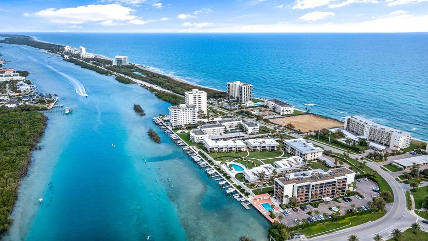 Welcome to Ocean Villas on the tranquil blue waters of Jupiter Island! This ground floor, 1,200 square foot, two bedroom, two bath condo has all the amenities to live the South Florida lifestyle. Direct access to the intracoastal with paddleboard/kayak launch. Deeded beach access a stones throw away. Community pool with barbeque, expansive patio and covered space. Day dock for pickup/drop-off by boat! The condo has a remodeled kitchen and baths, upgraded hurricane impact sliders and oversized patio. Washer and dryer in unit. Brand new A/C just installed. One of the most affordable condos on the island and all the perks!