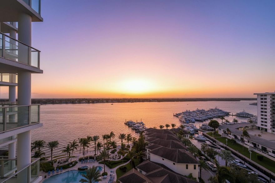 Welcome to residence 1003 in the highly sought after waterfront condominium, Water Club. This residence offers breathtaking wide water views of the intracoastal and ocean from your living areas and Primary Bedroom. At just under 2,000sf of living space, this residence boasts 2 bedrooms, 2.5 bathrooms, a den, and an oversized laundry room. High end finishes throughout, along with floor to ceiling sliders that bring in an abundance of natural light to every room. The Water Club offers an unparalleled lifestyle with resort-style amenities, including 24-hour concierge service, gated security, 2 prime garage parking spaces, a state-of-the-art fitness center, pickleball courts, a lap pool,