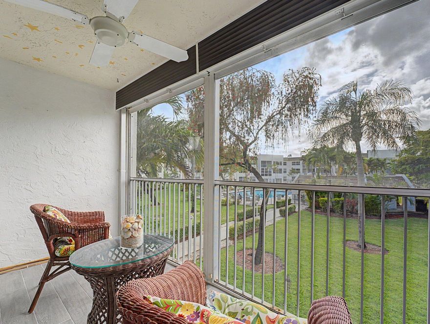 Beautifully updated second-floor condo offering a bright and inviting layout in a well-maintained community. This move-in-ready unit features a modern kitchen with white cabinetry, sleek countertops, and stainless steel appliances, along with an updated bathroom and neutral flooring throughout. The spacious living and dining areas flow seamlessly to a screened balcony, perfect for relaxing and enjoying peaceful pool and garden views. A versatile den provides the ideal space for a home office, guest area, or potential second bedroom. Conveniently located near shopping, dining, parks, and major roadways. Community amenities include a pool and well-kept common areas. Association requires approval. Buyer to verify all fees, restrictions, and association requirements.