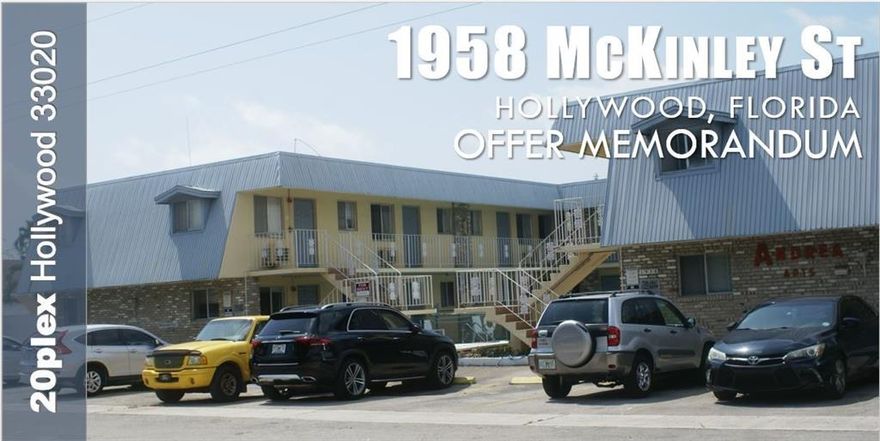 Andrea Apartments are located at 1958 McKinley Street in the Royal Poinciana neighborhood of Hollywood Florida. This region of Hollywood as well as South Broward as a whole has been experiencing tremendous growth and gentrification over the past 5 years as new development is common in the submarket.

The subject property contains 20 units; 10 (1/1) apartments as well as 10 (2/1) apartments with a total of 12,355 ft.² on a 17,446 square-foot lot zoned ND-1. The property was designed with a center courtyard and jet pool which creates an attractive sense of space.

The units are tiled and generally in a regional but well maintained condition. HVAC consists of wall units. There are approximately 24 parking spaces which total 1.2/unit.