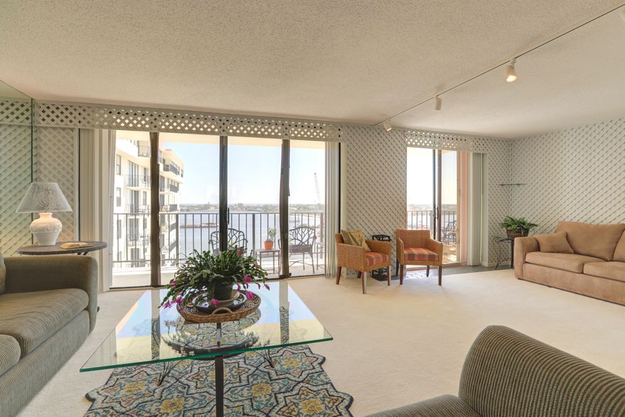 The best location in West Palm Beach! Intracoastal and ocean views from the largest floorplan in the building. This corner unit has spacious bedrooms facing east and west. The original third bedroom can be restored. Bring your pet! Portofino South is a resort style building featuring 24-hour reception, pool, sauna, BBQ, library, intracoastal dock and more! Located at the Southern Blvd bridge to Palm Beach, directly across from Maralago and minutes from Downtown WPB and the great shops and restaurants of South Dixie.
