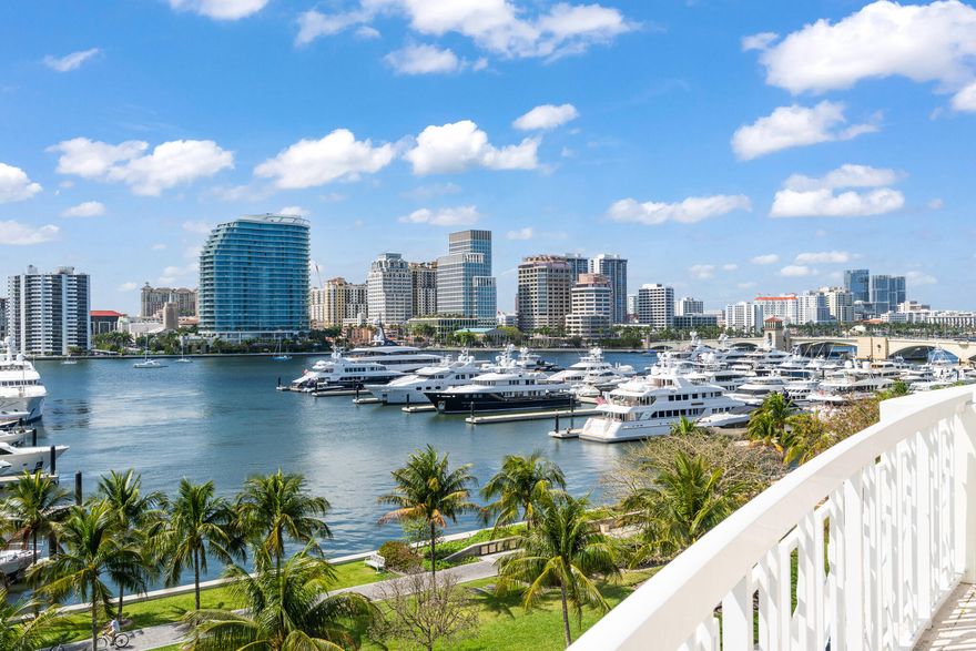 Relish one of the best water views in all of Palm Beach from this spacious penthouse with over 1,300 sf of wrap around terraces, perfect for outdoor entertaining and enjoyment with views up and down the Intracoastal.  Located on the Intracoastal waterway overlooking the Peruvian town docks.  The apartment has a spacious open floor plan for living room, dining area and kitchen, with split bedrooms, with each room overlooking the Intracoastal.  An added bonus is a one-bedroom guest apartment downstairs on the ground floor.  One covered parking with additional outdoor parking.  Pet friendly.  Excellent full-service building with 24 hr. doorperson, heated pool and only steps to world class shopping on Worth Avenue, restaurants and the beach.