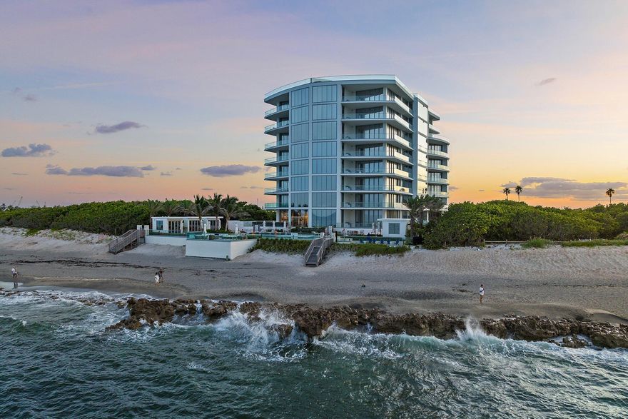 Exceptional opportunity to own this new construction residence in Jupiter Islands one-of-a-kind SeaGlass Condominium. Construction completed in 2022, being the first new condominium development in over 20+ years on Jupiter Island. Only 21 total residences offering uncompromised luxury, breathtaking views while also offering unprecedented privacy. This property is located between the ocean, Intracoastal, and lush protected landscapes. Residence 203 is one of one in the building, offering some of the largest outdoor living areas with direct pool and ocean access, 10+ foot ceiling heights in primary living areas and bedrooms, and this residence is being offered with a private climate controlled pool side Cabana which is only 1 of 5 on the property. 203 has a large open floorplan with floor to ceiling glass, Limestone "Crema Saida" flooring, and stunning direct ocean views. The floorplan includes 3 Bedrooms, 4.5 baths, with a Den, all bedrooms include ensuite baths, and walk-in wardrobes. Master bedroom has direct ocean views with private terrace access, double walk-in wardrobes, individual master bathrooms with a steam shower and full height frameless glass enclosure, imported marble throughout master bath, Italian wall-mounted vanities with designer mirrors and lighting.

Other features include a summer Kitchen, imported Italian solid core wood interior door and casings, recessed down lighting throughout interior, Imported Snaidero cabinetry with integrated task lighting, professional stainless steel ventilation hood, double Miele convection ovens, Miele 48'' gas rangetop, Miele refrigerator and freezer column with cabinet panel front, full height Miele wine column with glass and cabinet panel front, and two Miele dishwashers. Other building amenities include a gated arrival, 24/7 attended two story lobby designed by Champalimaud Design, emergency generator to power residential comfort, oceanfront infinity-edge heated swimming pool, pool side sandy beach with chaise lounges, two gated stair accesses to the beach, beachside summer kitchen and outdoor viewing terrace, heated spa, full time property manager, fitness center, yoga meditation lawn, club room with catering kitchen, lounge seating and game area, outdoor social terrace with BBQ and fire pit, dedicated dog walk area and bathing station, mail & package room with keypad access, and dedicated bicycle storage.