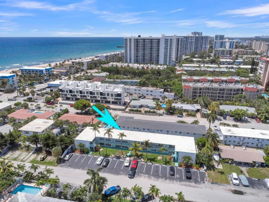 Don't miss this rarely available unit in a boutique building just minutes from beautiful Pompano Beach! Freshly painted and move-in ready, this home features an open floor plan, modern European-style kitchen, tile flooring throughout, central A/C, a built-in closet, and a beautifully maintained bathroom that's spotless and inviting. Enjoy the convenience of an on-site laundry room and assigned parking for two small cars. Easy approval, simple to show, and available immediately. Incredible opportunity to live close to the beach at an unbeatable value!