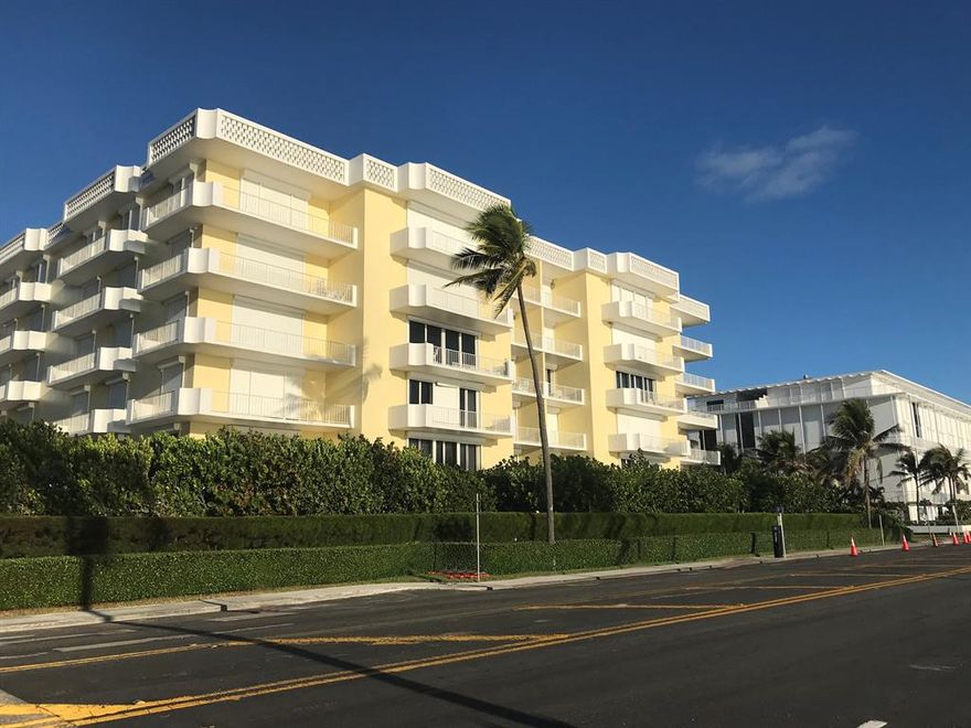 The Kirkland House is one of the finest in-town, oceanfront buildings in Palm Beach. An intimate 20 unit boutique building with white glove services and spacious apartments. The location is most convenient to the beach, world class shopping and fine dining. Unit 3A has incredible direct ocean, north beach and town views from its East, North & West exposures. Terrific light abounds through this four bedroom, four and one half bath apartment (over 4100 S.F. of A/C space) with multiple terraces, garage parking and a sunny pool.