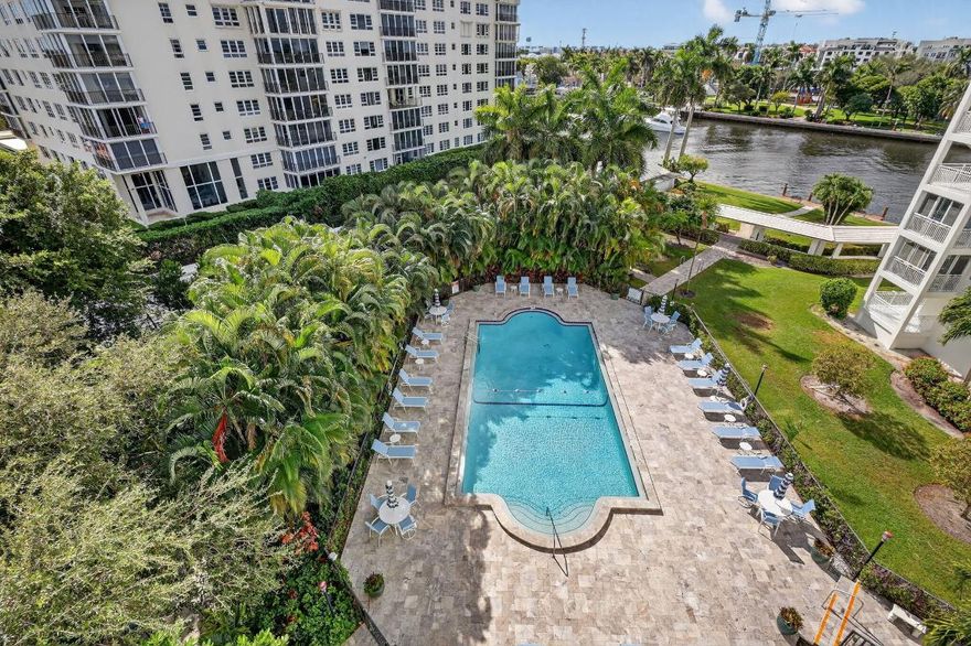 Enjoy a tropical winter season in the best location in the beach area. This totally renovated two-bedroom, two-bathroom condo is just one block from vibrant Atlantic Avenue, three short blocks to the beach, and situated directly on the Intracoastal. Once inside you're greeted with a bright natural light and comforting water views of the intracoastal and pool. The open floor plan provides an easy connection between the living and dining areas, making entertaining a breeze. You'll enjoy coastal breezes and sunsets from your large, private, wrap around balcony. The second bedroom can be utilized as a den or home office and boasts a queen Murphy bed for sleep over quests or family. Building amenities include an on-site fitness center, Gazebo, heated salt pool & on-site dock. All ages welcome!