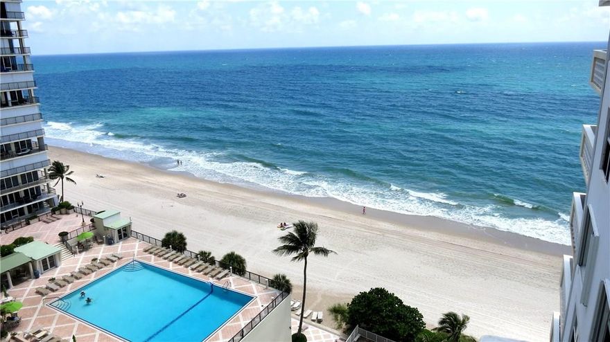 Remodeled direct ocean views from living,BR and balcony. One unit in from the corner. Very spacious 1BR/1.5BA, walk-in closets, extra storage, impact windows and door. All S.S. appliances, custom kitchen cabinets, granite counters. Building has gone through lobby remodeling with no assessments, bldg has reserves. State of the art fitness room, bbq area, card/library, huge social room can be reserved for gatherings/parties. Open parking or if desired garage parking available for $33 a month.