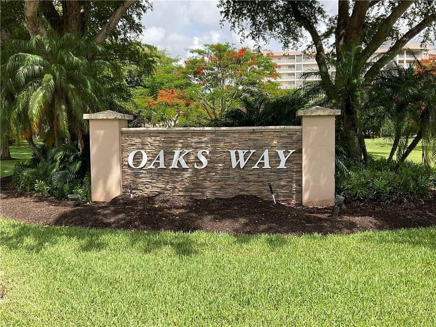 JUST REDUCED!!! Move in ready and a must see!!  Kitchen and bathrooms have been tastefully updated, providing a bight, clean, fresh look  Spacious unit with walk-in closets, additional closet space and a storage unit for bikes, golf clubs, luggage etc.  Balcony enclosed with impact sliders. Tastefully furnished, this unit is being offered INCLUDING all furniture/fixtures and appliances!!!  It is located on prestigious Oaks Way in Palm-Aire, with outstanding golf course views from a spacious balcony enclosed with Impact sliding doors.  You can BBQ and dine with your friends or lounge by the large heated pool.  Enjoy walking trails, Harrah's Casino, a large community park, a large community center offering many activities/entertainment.  Close to the Beach, shopping, dining and more!