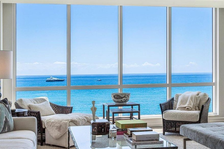 Experience perfect Harmony in the exclusive 4001 North Ocean luxury building which features only 34 intimately scaled residences in the exclusive town of Gulf Stream. Designed with a classic modern flair by noted architect Randal Stofft and situated on an amazing and rare 300' of direct oceanfront, this fifth floor southeast facing residence offers a lifestyle of carefree luxury. With sweeping ocean views from all major rooms, this generous 3,716 TSF apartment with three parking spaces exudes a light bright atmosphere. The three-bedroom ensuite plus den/office apartment is designed with an open floor plan combining a grand living/dining area punctuated with floor-to-ceiling windows, wood and marble floors throughout, an open chef's kitchen with custom European cabinets, and state-of-the-