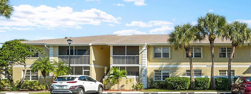 LOVELY 1 BEDROOM/1 BATH UNIT ON 1ST FLOOR.  A/C NEW IN 2018, NEW WATER HEATER IN 2025, NEW ROOF. NEW RANGE AND MICROWAVE, IMPACT WINDOWS IN BEDROOM AND BATH, ACCORDIAN SHUTTERS ON SCREENED PORCH, FRESHLY PAINTED INTERIOR, ALL CERAMIC TILED FLOORS.  UPGRADED KITCHEN AND BATH.