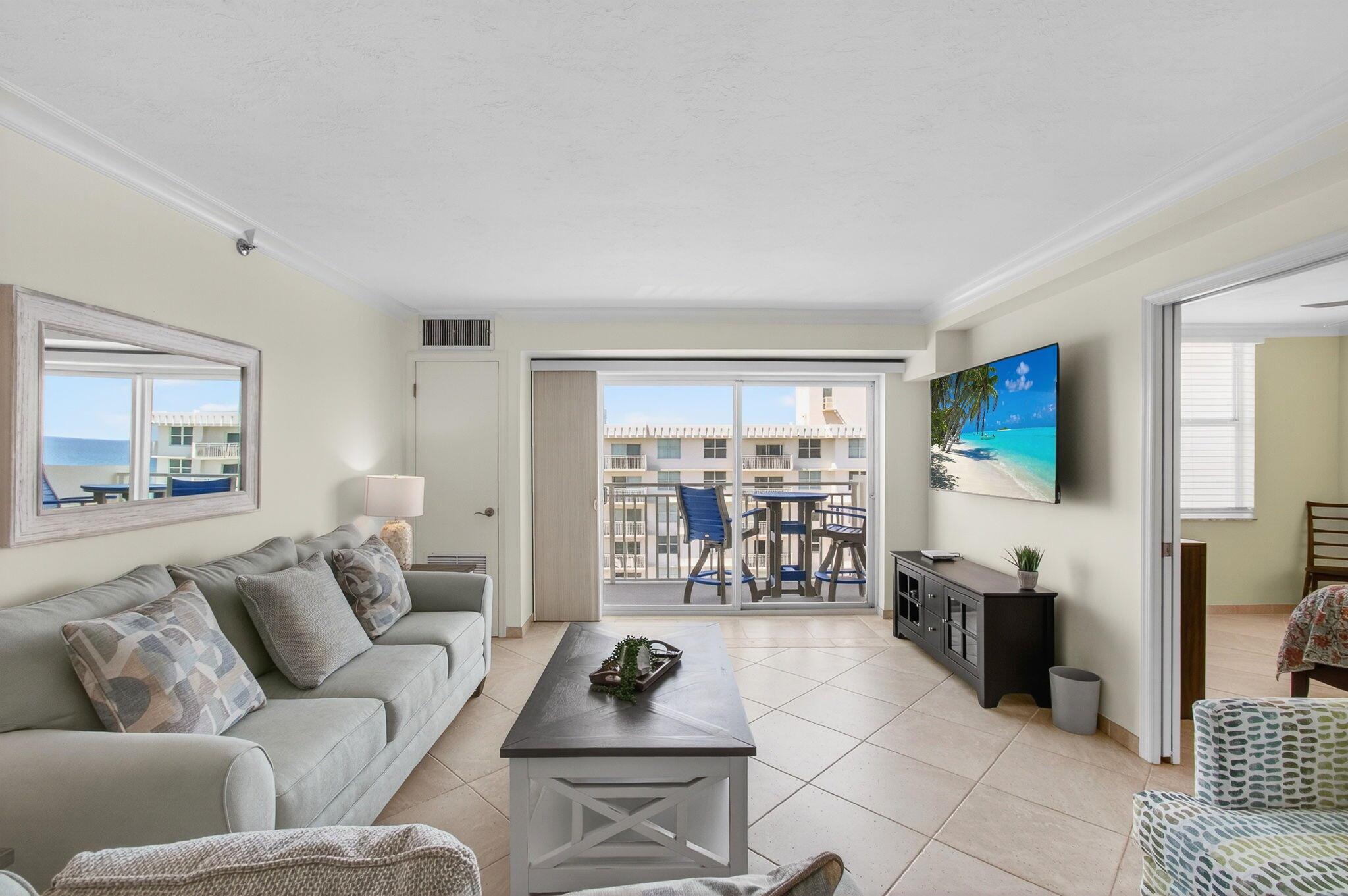 Furnished turnkey Penthouse ready for a quick move in! Available annually at $4500/MO; Seasonally for 6 months & 2 days at $7500/MO; and $6,000/MO for 9 months. Be the 1st to enjoy the brand new furniture! Completely tiled--this split floor plan has 2 en-suite bedrooms with a walk-in closet in each. Dine alfresco on the direct north exposure open covered balcony! Enjoy ocean, intracoastal, pool, and city views! There 3 mounted TVs, 3 lighted ceiling fans, a washer, a dryer, filtered water, and more! Water, sewer, trash removal, cable, and internet are included. Enjoy an assigned garage space & storage unit. Steps to the elevator & trash chute. Have greater peace of mind with the 24 hours guard gated community entrance & secured building front door. Exceptional value & landlords!