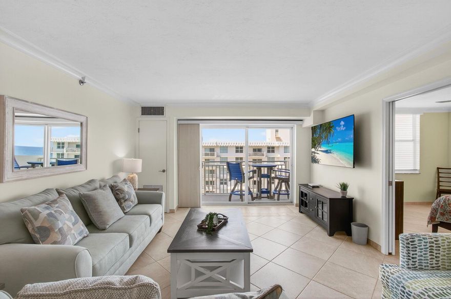 Furnished turnkey Penthouse ready for a quick move in! Available annually at $4500/MO; Seasonally for 6 months & 2 days at $7500/MO; and $6,000/MO for 9 months. Be the 1st to enjoy the brand new furniture! Completely tiled--this split floor plan has 2 en-suite bedrooms with a walk-in closet in each. Dine alfresco on the direct north exposure open covered balcony! Enjoy ocean, intracoastal, pool, and city views! There 3 mounted TVs, 3 lighted ceiling fans, a washer, a dryer, filtered water, and more! Water, sewer, trash removal, cable, and internet are included. Enjoy an assigned garage space & storage unit. Steps to the elevator & trash chute. Have greater peace of mind with the 24 hours guard gated community entrance & secured building front door. Exceptional value & landlords!