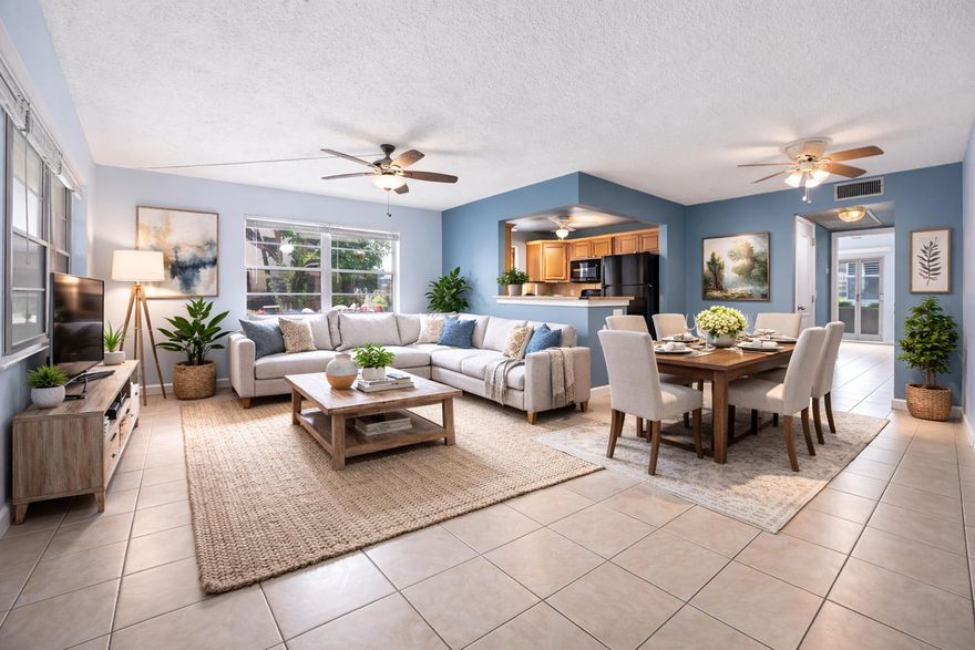 Great opportunity for a primary home or INVESTMENT property that can be RENTED OUT right away! Beautiful 1 bedroom 1 and half bath FIRST FLOOR corner unit with a newer CENTRAL AC unit. Enjoy a nice morning or evening on your spacious patio over looking some lush greenery. Resort style community offers multiple swimming pools, tennis/pickleball, stunning club house, theater, & social rooms. A private bus system for ultimate convenience. 10 minutes from PBI airport. Make your appointment today to come take a look!