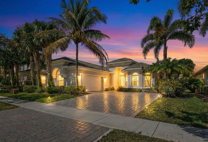 PRIME location within Jupiter Country Club with exquisite golf views! Ideally set on a quiet street just moments from the clubhouse, this best-selling Salerno floor plan offers effortless one-level living with 3 bedrooms plus a den. Enjoy seamless indoor-outdoor living with a covered, screened lanai overlooking sweeping fairway vistas. Timeless design with coffered ceilings, and a soft neutral palette create a bright, airy ambiance throughout. The spacious owner's suite features dual closets and a luxurious bath. The chef's kitchen boasts custom countertops and backsplash, natural gas cooking, and a charming breakfast nook, while the generous dining area is perfect for entertaining. Impeccably maintained with recent interior and exterior paint and fresh landscaping—truly move-in ready.   Jupiter Country Club is one of the area's premier golf communities, featuring a signature Greg Norman-designed course and an exceptional array of resort-style amenities. Residents enjoy Har-Tru tennis courts, pickleball, a state-of-the-art fitness center with specialty studios, and two expansive pools (adult and family). Additional highlights include bocce, a poolside tiki bar, and both fine and casual dining. Members benefit from national reciprocal privileges, while 24-hour manned gated security and on-site management provide peace of mind. Ideally located just 20 minutes from Palm Beach International Airport and 15 minutes to The Gardens Mall. A-rated schools nearby. Waiting list available for full golf membership.