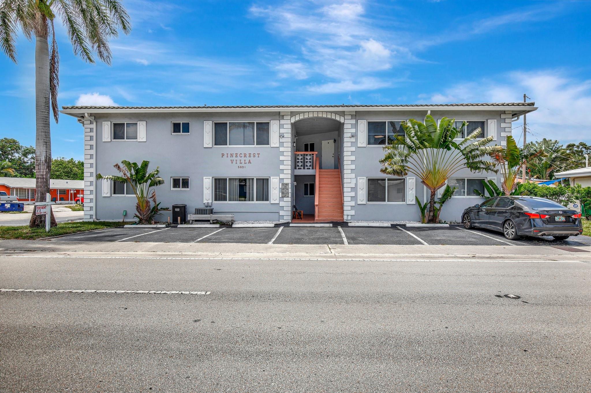 Great curb appeal at this 2 story annual apartment building in Coral Ridge Isles. Residents may walk to prime employment opportunities such as Pine Crest & Westminster schools, Holy Cross Hospital, also to conveniences such as Aldi, CVS, Orangetheory, banks & eateries. Corner location with exposure on 2 streets and abundant 18 parking spaces. Features include impact windows, S-tile roof, and 40 Year Inspection done in 2021. Each unit has central AC & separate electric meters. Most leases are now month to month allowing for increases to the below market rates. Close proximity to Lauderdale By The Sea beach, Federal Hwy, and Commercial Blvd, a direct artery to I-95 is desirable. Pre-qualification or proof of funds requested for showings. Please drive by only & do not disturb the tenants.