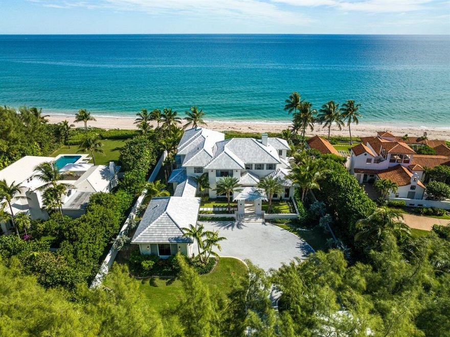 The wide stretch of tranquil blue ocean, pristine sandy beaches, lush green landscaping dotted with tropical palm trees are some of the attributes that define 2929 N. Ocean Blvd. Playful yet pragmatic, this superb coastal estate was completed in 2021 with unsurpassed attention to detail and is sited on 121' of oceanfront in the exclusive town of Gulfstream. Featuring 9,269 TSF, 5 Bedrooms plus 5.3 baths in the main home and, for the special guest, a separate guesthouse with living/kitchen area, and spacious bedroom/bath. Upon entering, guests and family are greeted with wide-open spaces creating a balanced composition of expansive ocean views blended with floor to ceiling glass infusing the interior with abundant natural light. The first floor encompasses an open living room, formal dining room, Guest suite and an ocean facing spacious office with workout area. The epicurean master chef's kitchen features a fully equipped butler's room, top-shelf appliances coffee center,/and fine/custom cabinetry. Adjacent to the kitchen is a casual dining area and an/inviting gathering room with sliding glass doors to the loggia boasting a full summer kitchen, built in electric screens, and a 25 meter lap pool for premium fitness which expands into a resort style pool/ spa. Offering the owner a sense of Zen within its doors, the ocean facing second floor master retreat features wide ocean views, balcony, morning bar, large walk-in closets, and a luxurious his/her master bath. Three additional en-suite bedrooms and a lounge area complete the second floor.  Additional features include a gated entrance, a three-car garage with home charging station and Garage tek storage, full house generator, state of art smart home capabilities, a walk-in wine cooler, a fireplace just to name a few. The dualities of warmth verses sleek in the design is harmoniously created into a flexible loving home that invites going barefoot, enjoying languid afternoons sipping mojitos or just enjoying the sound of the ocean, the smell of the sea salt and the glow of sunrise.  Family and guests enjoy easy access to a medley of fine dining, boutique shopping and top performing cultural events in Delray Beach and Palm Beach. Ready for the discerning buyer to enjoy the good life.  Excludes all Hanging Light Fixtures & Sconces.