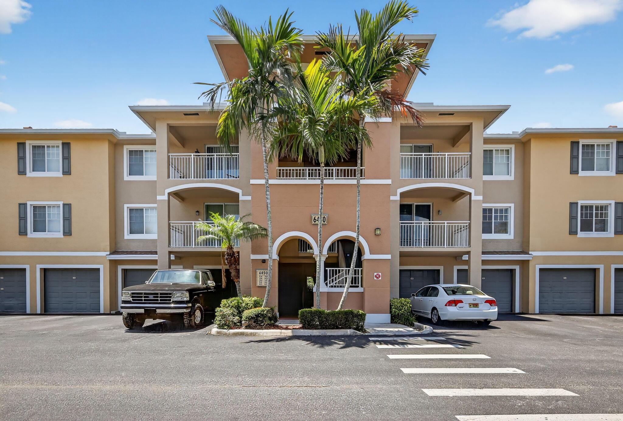 Now available is a spacious 3-bedroom, 2-bathroom condo located on the second floor in the desirable Villas at Emerald Dunes. This unit includes a detached garage, ideal for additional parking or storage. Situated next to a beautiful golf course and just minutes from the Turnpike, I-95, CityPlace, and the West Palm Beach Airport, this location offers convenience to all of Palm Beach County's most sought-after destinations. The condo features hurricane impact windows and sliding doors, granite kitchen countertops, and stainless steel appliances. The living areas have updated vinyl flooring and bedrooms are fully tiled throughout. Please note the Condo only provides for parking in the garage or in front of the garage & the community has a pet restriction of 35 lbs, with breed restrictions.