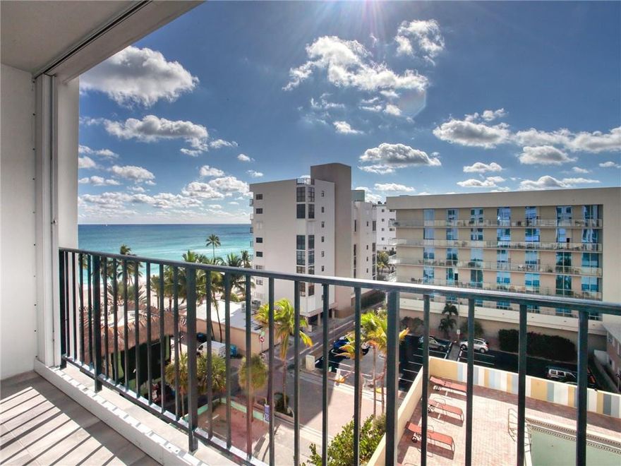 STEPS TO THE BEACH!! Turn-key FULLY remodeled ocean & pool view condo! DON'T MISS THIS ONE! Custom built-in storage with brand new Murphy bed.  This 1 bdrm 1.5 bath can easily sleep 5 for those fun getaways to the beach! NEW kitchen, NEW bathrooms, NEW tile throughout.  NEW hurricane windows, doors and accordian shutters. NEW hot water heater. AC, stainless steel appliances, kitchen cabinets. NEW bathrooms!! LITERALLY EVERYTHING IS BRAND NEW!! Secured building and parking.  Resident club room with billiards, fitness center, library, laundry facilities, heated outdoor pool, BBQ grills, sauna and more!  Ideal location on Hollywood Broadwalk next to Margaritaville!! Fully secured from the parking garage to the key-access elevator and secured front lobby.