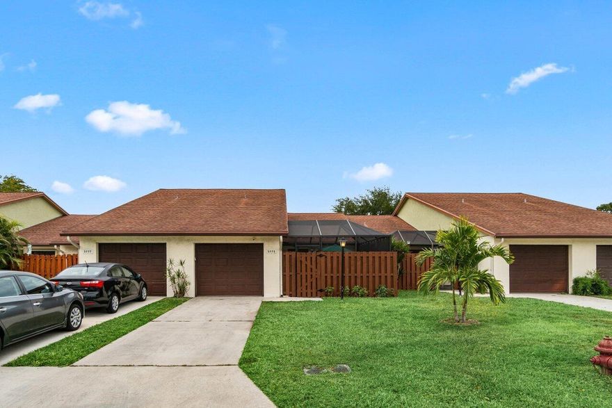 Amazing Single Story 2/2 Villa w/garage on cul-de-sac offers: Renovated Kitchen Wood Cabinet, Pantry, Quartz Counter, SS Appliances, 2 Spacious Bedrooms, Huge Walk-In Closet, Cathedral Ceiling.  Full size Washer/Dryer, Plenty of Storage. Private Fenced Oversized Front Yard Patio Covered with Lanai to Enjoy Outdoor BBQ Bug Free, Impact Windows & Sliders, Accordion  Shutters on Enclosed FL Room (has One-Way Window Film for added privacy) and door lead to Oversized Rear Patio Overlooking Lake & Fountains. Pull-down Staircase access Stand-Up Attic with Full Plywood Floor, AC 2021, Appliances 2023, Tankless Water Heater - This 55+ Community features Internet incl, Pool, Clubhouse,  Tennis & Pickleball, No Traffic Noise, Close to Shopping, Dining. Sandy Beaches within 4 miles. Indulge yourself