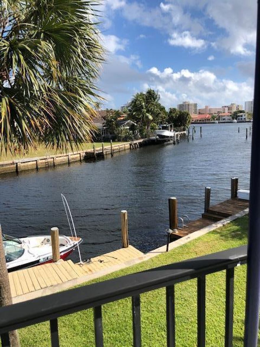 This very beautiful, quiet, venetian, resort-style living townhouse located in Delray Beach, Florida is available for lease and for sale. This corner unit contains a large spacious 2 bedrooms, 2 and 1/2 bathroom, with an extended (oversized)n L shape upper balcony overlooking the quiet intercoastal waterway. Next to the unit, lies a modest open area large enough to host a small gathering of friends and family. There is also extra parking to accommodate just past the gate. Looking towards the water, you have your own private dock. You can sail your fishing boat to the ocean in minutes. or relax and in your backyard with a drink and an umbrella. Across the waterway lies some of Delray Beach's multimillion estate homes. From the balcony or down by the dock, you're blessed with an amazing view of the waterway during the day and it's even more spectacular at night. This unit also has a brand new water heater and new tile floors. We do have a heated, beautifully maintained community swimming pool open year round just a few yards away. Structural improvements to the unit have also been made. We've upgraded the unit with new hurricane impact windows and sliding patio doors.  This unit is in a great location, close, but not too close to the many downtown areas, attractions, fine dining, and entertainment all within a 5 to15 minute driving radius.  We are in close proximity to grocery stores such as Whole Foods, Fresh Market, Trader Joe's and Publix.  Recreational areas such as Mizner Park, the Wick Theatre, movie theatre, FAU and much more are conveniently close by.  
Feel free to bike ride, jog or walk along Federal Hwy to the secluded Dunes beach and Downtown Delray and A1A for shopping, dining, the arts, or just people watching and relaxing. Downtown Delray on the ave. is a hidden gem for locals and tourist alike! Think of South Beach or Las Olas before the hustle and bustle that it is today...

You can wave good morning, greet and/ or  join the other walkers, joggers or bikers cross over the Bascule bridge (head east on Linton), and up and down A1A every morning or evening and take in the nature and politeness of being apart of this beach community before joining the masses at Downtown or the beach. Or take a short drive or Uber ride to FAU for a rivalry FAU Owls football, soccer or basketball game and also embrace the many events at Mizner Park and around the community. The performing arts center at FAU and the Wick theatre is one of a kind and very close by also.