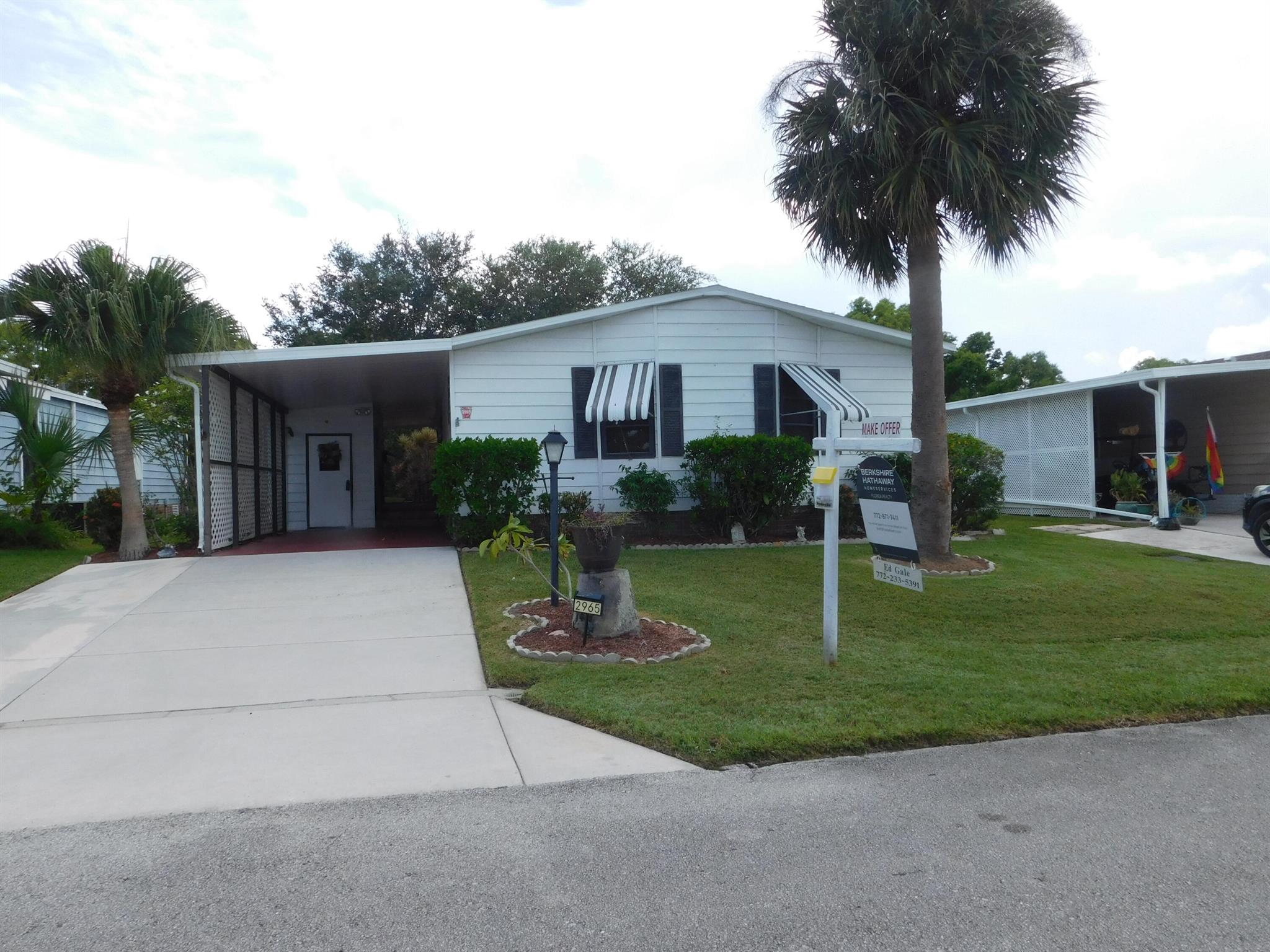 Perfect retirement home! Private backyard. with a peaceful view. New roof in 2022, new A/C/heat unit in 2024. Located in fabulous Savanna Club, a 55+ resort style community. 3 clubhouses, fitness center, 3 heated pools, bocci, pickleball, tennis, horseshoes and an eighteen-hole golf course on site. Clubs from A to Z. Bonus a restaurant too! Home features a king size master bedroom with attached full bath. Queen size 2nd bedroom and 2nd full bath. Dining room,agjacent to kitchen. Laminate floors in kitchen, dining room. Home is offered partially furnished, large lanai with windows and screens. and two patios, one covered. Storage shed. Home is being sold AS- IS. Land lease property