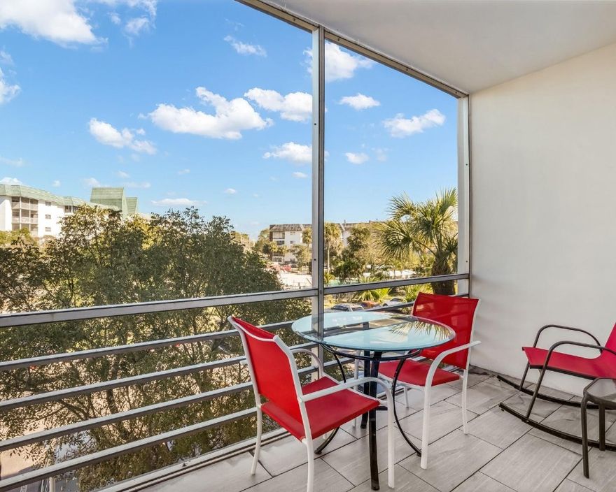 Bright and airy 1 bed, 1.5 bath condo in 55+ Castle Gardens. Updated kitchen with stainless steel appliances, tile flooring throughout, and pristine bathrooms. Spacious bedroom with ample natural light. Enjoy a screened-in balcony with views of the pool—perfect for relaxing. Thoughtful layout, well-maintained building, and 55+ active community. Close to amenities, parks, and conveniences. Schedule a showing today and make this your own oasis.