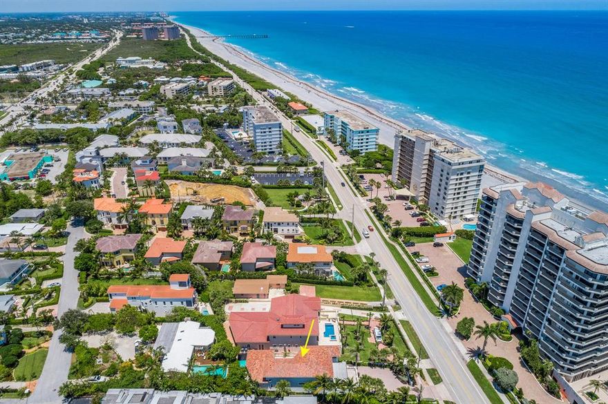 Beach Living at it's BEST! Juno Beach custom home with OCEAN VIEWS just completed! It's like a brand new house, completely re-done, taken down to the block, with ocean views from practically every room in the house. 2021 renovations include new roof, new kitchen with all new appliances, Wolf stove & hood, double ovens, extra beverage fridge, Italian porcelain tile flooring, all new bathrooms, new plumbing, new electric, & freshly painted interior &  exterior. Soaring ceilings, crown moldings, quality finishes throughout, & a large covered terrace! The whole house has impact glass windows, doors, & sliders, a NEST system, ADT security system, an oversized 2 car garage, & electronic gated entrance! Private courtyard with heated saltwater pool, spa, & outdoor shower. See Supplemental...