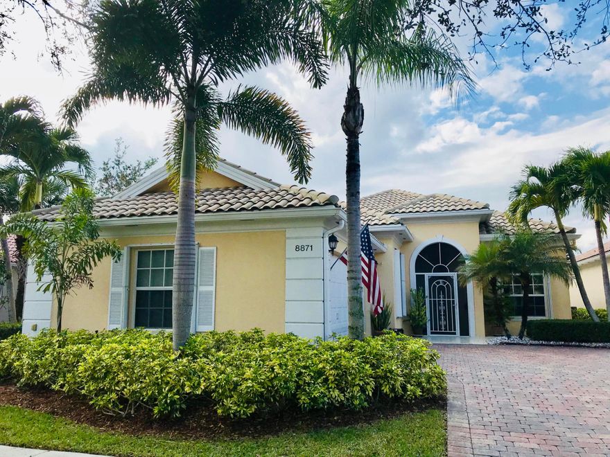 Enjoy breathtaking sunsets from the lushly tropical pool & patio area of this immaculate, turn-key, one owner DIVOSTA home located in the pristine gated community of Carleton Oaks. This Oakmont model features a spacious great-room, 3 bedrooms, 2 baths plus den, all tile living areas, and open kitchen with granite counter/back splash.  Light & bright with soaring 12 ft. ceilings, crown molding, 8 ft. doors & sliders that open to large screened, heated pool/patio area in euro tile with retractable awning.  This home offers the convenience of a His & Her master bath, all custom closets, central vac, ultra-violet anti-mold system on newer AC, and is equipped with accordion shutters and electrical hook-up for/and including generator!  Everything you want and need!