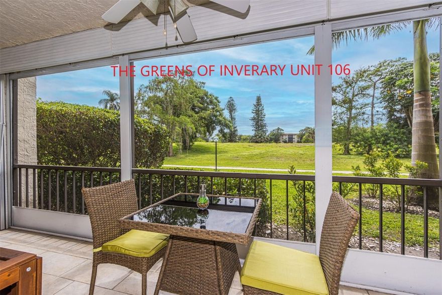GREAT DEAL IN THE GREENS OF INVERRARY! Convenient ground floor unit, this pristine 2 beds / 2 baths condo move-in ready is sold fully FURNISHED! This south exposure home offered an oversized balcony with two sets of sliding doors providing lots of natural light inside the unit. As you enter, you will appreciate the spacious living room well furnished, decorated with style & elegance. Beautiful ceramic floor thru-out. Functional kitchen with WASHER-DRYER inside the unit. Bathrooms upgraded with new vanities, mirrors, lighting, toilets and totally remodeled master shower. Bedrooms are bright and airy with an abundance of closet space. Shutters. Monthly fees covered CABLE + INTERNET. Amenities included clubhouse, gym, library, heated pool & BBQ area. Lease after one year. Gated community.