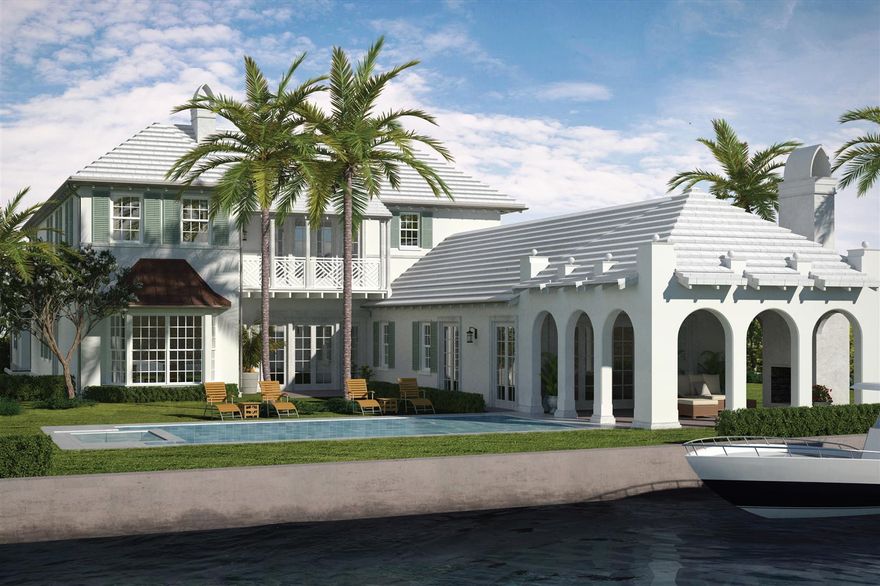 Built by Malasky Homes. Still time to customize. Gorgeous Everglades Island under construction estate. Beautiful Intracoastal views and architectural details throughout. Features exceptional outdoor spaces, including fountains, pool, spa, and waterfront loggia with fireplace. Elaborate upstairs master suite with fireplace, and dual baths and closets. Three balconies, elevator, & 3 car garage.