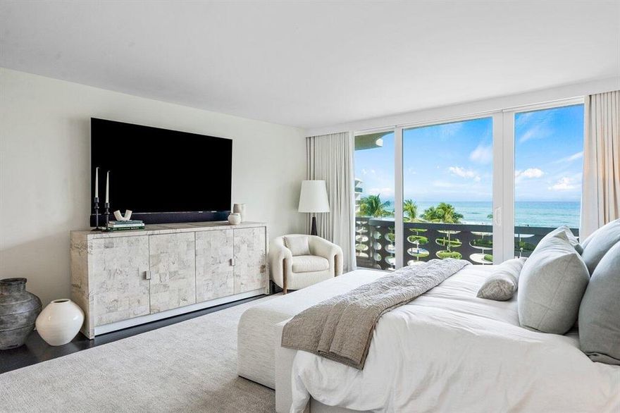 Ideally situated with expansive ocean views is this tastefully renovated 2/2.5 on the 5th floor!  An inviting split floor plan, it has a neutral palette, hardwood floors, new kitchen in one of Palm Beach's in town coveted ocean front condos with full amenities including: valet parking, concierge, salt water pool, fully equipped gym and close to restaurants, shopping and more!