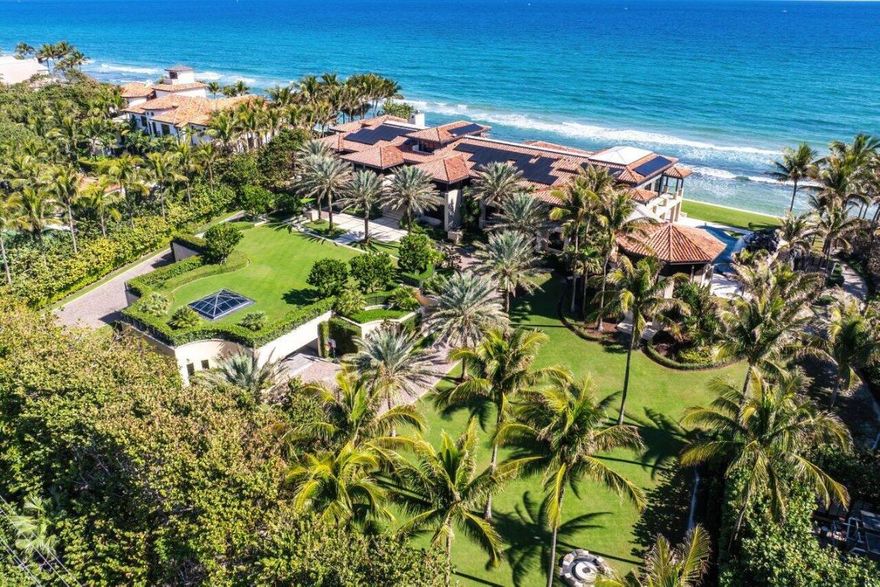 Ready for immediate occupancy.Magnificent Manalapan Modern Balinese inspired 2.83 acre estate, 34,498-square-foot full resort-style compound with unparalleled direct ocean views. Boasting 300+feet of water frontage from ocean to Intracoastal making it one of the largest estates in Manalapan. Completely reimagined in 2015, with recent upgrades and improvements including movie room, library, game rooms, wine room, ocean office, and several private lounges and flex spaces ensuring all needs are met.  Designed by the famed Marc-Michaels Interior Design Inc, this house comes fully custom furnished & turnkey!  This estate includes a total of 9 Bedrooms, 11.5 Baths, with 7 oceanfront suites and 2 lush guest garden suites. Both formal living room & family room have dramatic one of a kind 30ft flo Other features of the home include chefs gourmet kitchen, butlers kitchen, secondary family room, dining, mega bar, game room, media room, 3rd floor flex space (office, bedroom, lounge), full spa wing with gym (hair salon, outside oceanfront yoga/meditation terrace, rain shower, massage room), billiard room, game room, two elevators, large walk in wine cellar, movie theater, 10+ car garage, 2 car everyday garage, exotic garage & club room. The grounds include several outside entertainment areas, covered loggias, oceanfront balconies, full outside kitchen (Green Egg, BBQ, Pizza oven) a massive salt pool with several waterfalls, waterslide, oversized spa, covered dining, sprawling lawns, lush tropical landscaping, and underground Lavish Lounge Club Room with garage access for exotic cars, full media screens, bar, seating areas for entertainment that is unattached from main house for privacy. 
There is also a private dock, with direct access to the ocean via Boynton Beach inlet, Boca Raton inlet and Palm Beach inlet that can accommodate a large yacht in addition to several other boats/toys/watercraft. This estate is easily an all-inclusive "insta mega lifestyle", private resort estate all directly on 2.83+/- acres of direct ocean front living 
Manalapan, located on the barrier island between Palm Beach and Delray Beach, is centrally located for entertainment, sports, dining, shopping, schools, and much more.  It is one of the few places in FL that over the best of both worlds (beach and boating).  Manalapan known for its pristine beaches, serene atmosphere, fishing, diving and boundless outdoor activities. It is also home to the Famed Nobu Manalapan and Eau Hotel just recently acquired by Larry Ellison.   Gratis membership to the LA Coquille club located in the Eau Resort included.