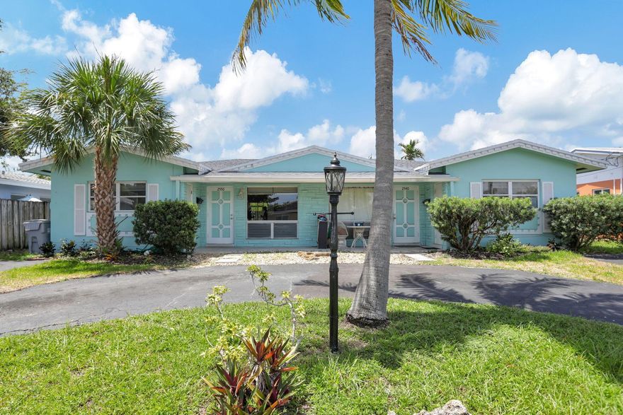 Pompano Beach Duplex East of Federal  2/2....East side unit has screened patio, newer tile flooring, updated bathrooms.  Currently rented for $2,100/mo. . West side unit 2/2 plus den/large enclosed patio rented for $2,349/mo. Remodeled kitchen and baths, freshly painted interior. Circular drive, private back yards and dedicated laundry rooms. Both units have newer A/C's, Roof approximately 8 yrs.Do not disturb tenants, viewing of property with accepted offer.