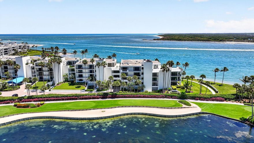 Experience refined waterfront living with sweeping views of the St. Lucie Inlet, Atlantic Ocean, and Jupiter Island shoreline in this fully renovated first floor residence. This three- bedroom, plus glass-enclosed office, three and a half bath condo is a showpiece nestled within the exclusive community of Sailfish Point. An expansive walk-out terrace offers both shaded and sunlit spaces to enjoy sunsets and tropical breezes. Interiors showcase custom millwork, coffered ceilings, artistic tilework, custom cherry mantle and countertop, Lutron system, and 3'x3' marble floors throughout. Guest suites overlook tranquil ponds, while the office features a privacy shade for optional guest use. Possible golf membership available. Sailfish Point offers the ultimate Florida resort lifestyle Sailfish Point offers an oceanfront country club, fine and casual dining, tennis, pickleball, Nicklaus 'Signature' no tee time golf, state-of-the-art fitness center & spa, full-service marina & the ultimate in private security.