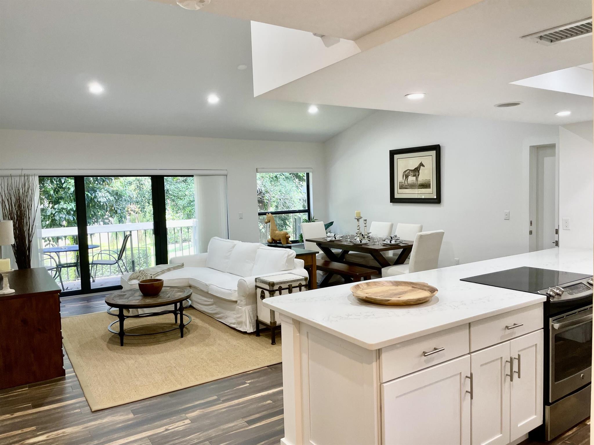 Beautifully remodeled and furnished 1br/1bath 2nd floor condo, located in the prestigious Palm Beach Polo Club is perfect for the winter season. White Quartz countertops in the kitchen are complimented by stainless steel appliances. Bright and spacious this condo also boasts high ceilings, a sleek renovated bathroom design with double sinks, walk-in closet and wood-look ceramic floors throughout. This unit will not disappoint!