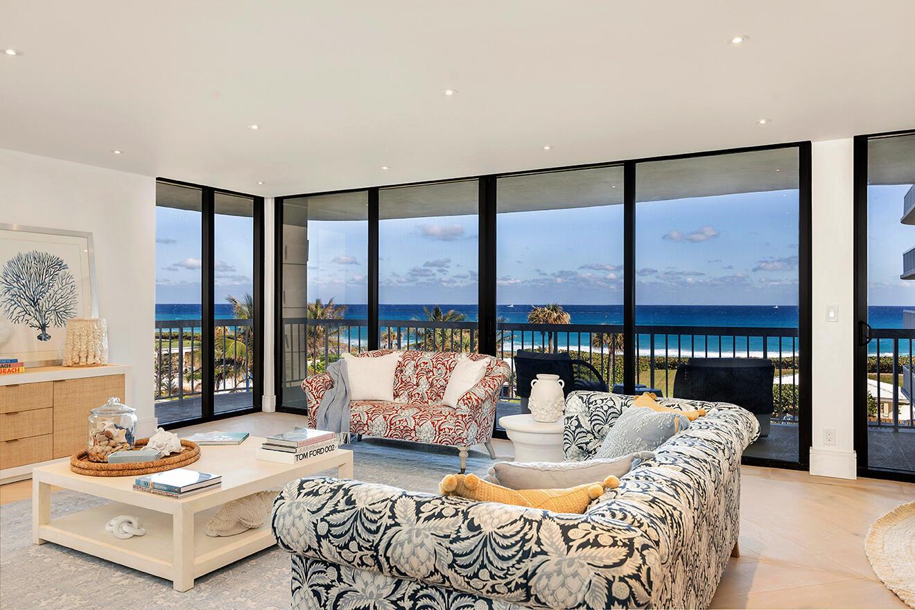 Palm Beach Oceanfront Masterpiece for Sale!Experience the epitome of luxury living in this stunning, newly renovated oceanfront apartment, completed in 2025. Designed by a top interior decorator for their own family, this beach home is a true masterpiece. Every aspect of this apartment has been meticulously curated, from the wide plank European White Oak floors in a chevron pattern to the gourmet custom-made kitchen, featuring Calacata gold marble island, Le Cornue Stove, Shawn farmer sink, and Waterworks fixtures. The kitchen also boasts a wall of Sub Zero wine cooler, refrigerator, and freezer appliances.This apartment has undergone a complete transformation, stripped down to bare walls and rebuilt using only the healthiest materials, ensuring a safe and SEE MORE: