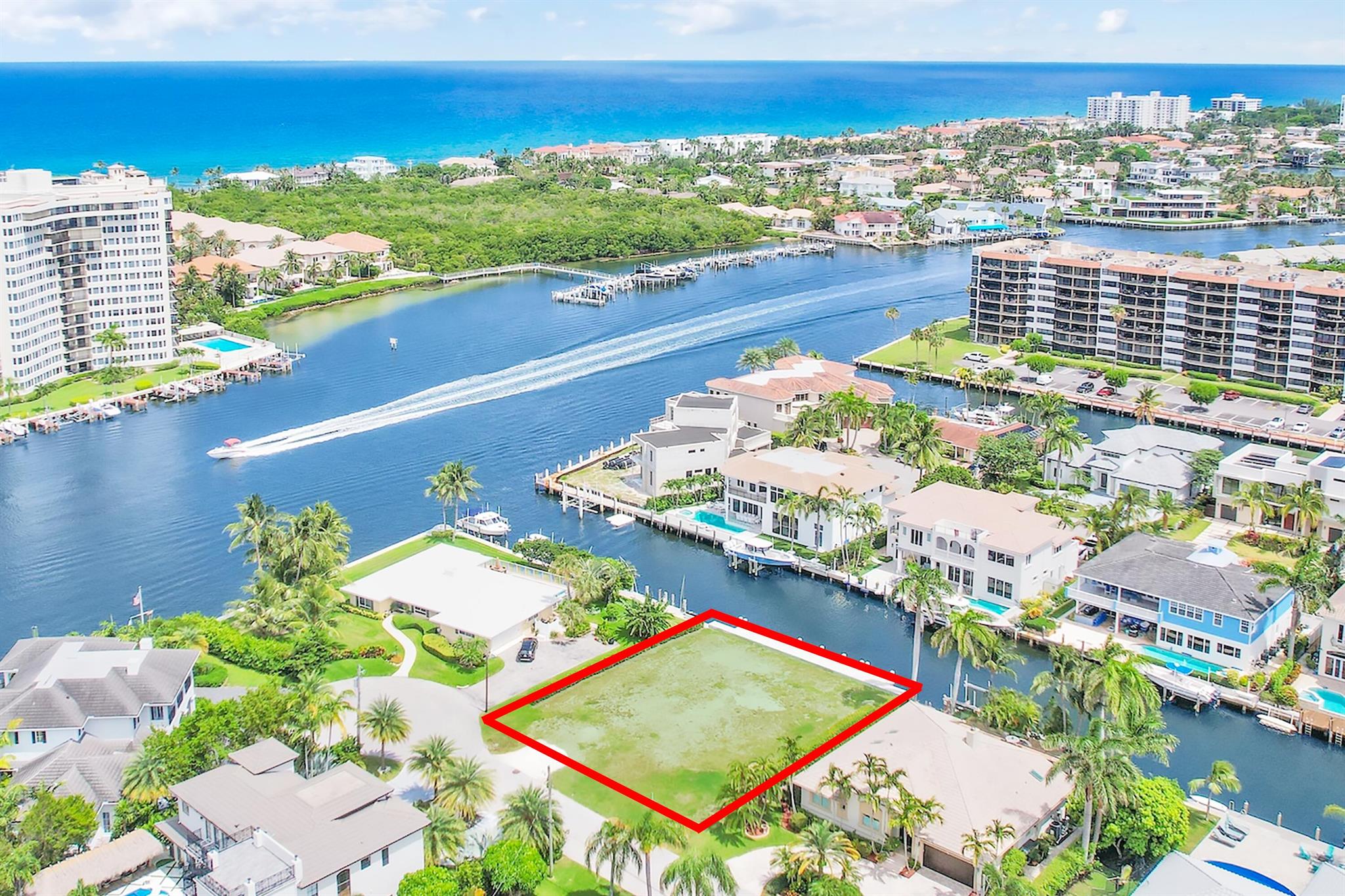 WATERFRONT LAND for SALE in Boca Raton that is ready for a custom-build dream home. Located in a pet friendly East Boca cul-de-sac community with NO drive-through traffic, NO HOA rules or fees! This PRIME waterfront lot includes a NEW SEAWALL and Private Dock with direct Intracoastal Waterway views. MUST SEE boater's dream with 90 feet of water frontage with no fixed bridges to the ocean and your favorite deep-sea fishing spot.Take your boat on a cruise north along the Intracoastal Waterway to your favorite waterfront restaurant or south to Lake Boca to swim & mingle in the shallow sandbars of South Florida. Live only 5 miles from Lake Boca and the Boca Inlet. Only 4 miles south of the restaurant, shops and nightclubs on Atlantic Ave in Delray Beach. BUILDERS & INVESTORS WELCOME!