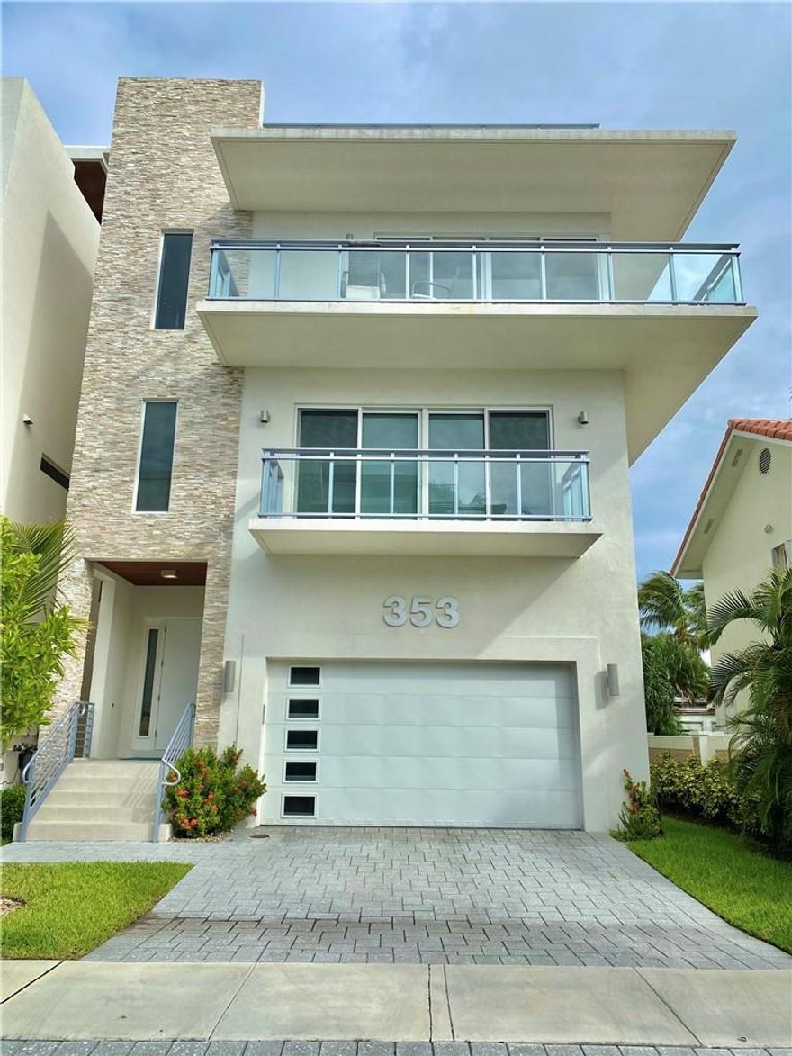 Enjoy ocean and Intracoastal views from the rooftop of this luxury home located one block from the beach. It features 4 bedrooms...including 2 master suites...4 full baths, a 2 car garage and an elevator. There are 3 levels of indoor living space and the rooftop terrace has an outdoor kitchen and jacuzzi spa. The home was built in 2018 and is part of the Seaside Village Condominium. The $1205 monthly maintenance covers your insurance...INCLUDING FLOOD AND WIND.  It would cost $20k/year to insure this home yourself.  Plus you have access to the pool, guest parking and all exterior maintenance is covered. Care free condo living in a single family setting. You can't beat it!