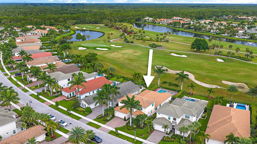 Elegant Golf Course Estate with Immediate Full Golf Membership! Welcome to your serene sanctuary in one of Jupiter Country Club's more peaceful sections, offering rare immediate full golf membership in one of the area's premier golf and sport communities. This home captures panoramic views of the 13th hole and is thoughtfully designed for both comfort and entertaining, with an open-concept layout anchored by a grand great room and expansive island where family and friends naturally gather. The first floor features the primary suite, a private office, and a separate in-law/guest en-suite bedroom, ensuring comfort for residents and visitors alike. With full impact windows & sliders and a whole house natural gas generator, this home is prepared for any season. Outdoors, phantom screens