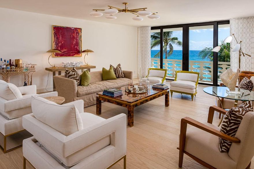 Stunning Direct Oceanfront In-Town. Enjoy the sights and sounds of the crystal blue ocean and wide sandy beach. This spacious 2 bedroom, 2.5 bath offers a level of design, functionality, and beauty rarely seen  in residential construction today. Special features include handcrafted Schotten & Hansen wood flooring, exquisite inlaid marble baths, top of the line appliances, halo filtration system, impact doors, plus custom fitted closets and cabinetry. A charming beachside cabana is offered separately. Premier full service building with 24/7 security, concierge, 2 car valet parking, fitness center, pool services, newly designed common areas, and direct beach access. Nearby dining, upscale shopping, cultural activities, and The Breakers Resort. Truly A Must See!